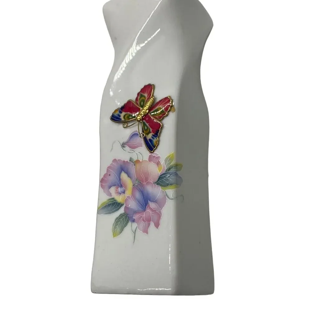 Embossed Butterfly Meadow Ceramic Vase Square Style 6 1/4